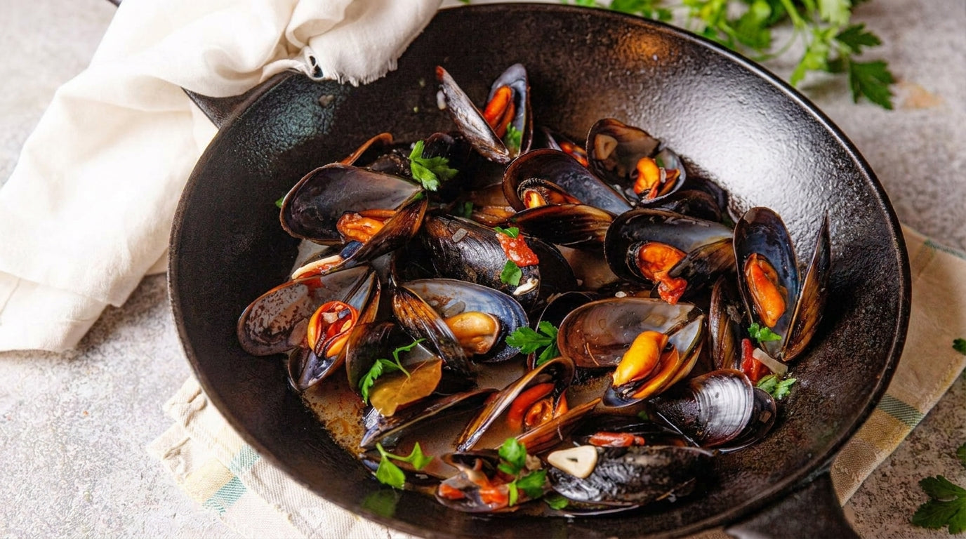 Receta mejillones-a-la-marinera-con-mun-kombucha-isotonic con Mūn Kombucha