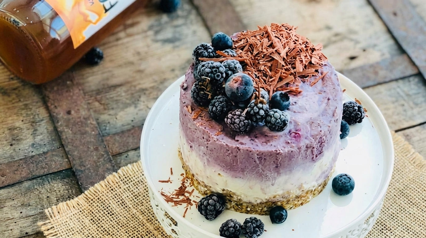 Receta tarta-vegana-morada-probiotica-flowers-kombucha con Mūn Kombucha