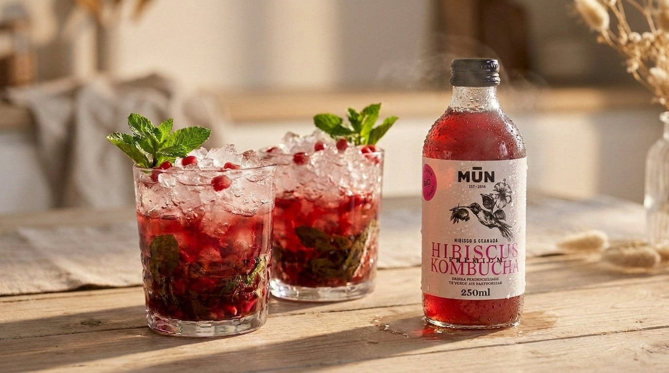 Receta hibiscus-kombucha-mojitos con Mūn Hibiscus Kombucha 250 ml