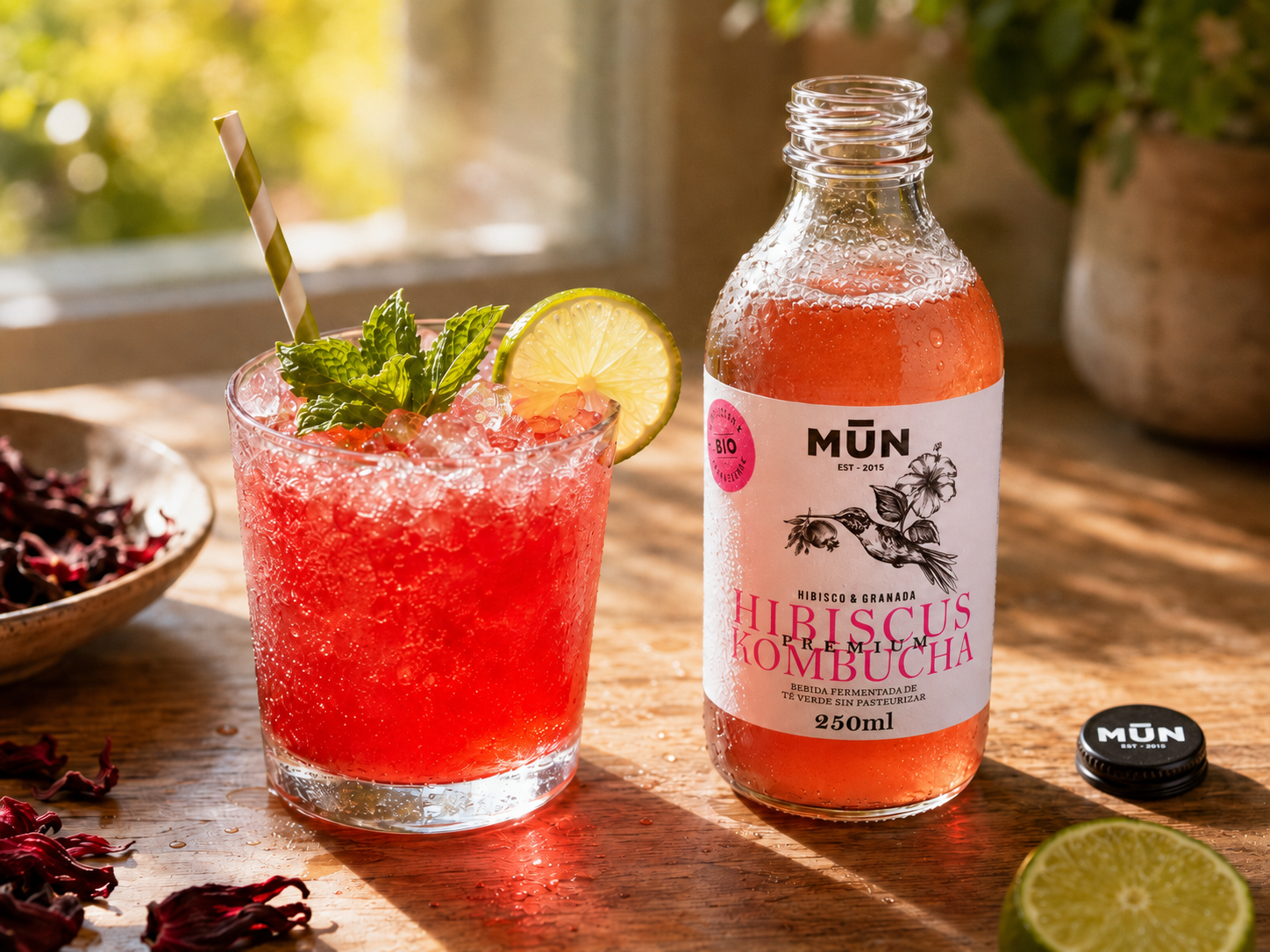 Granizado de hibisco casero con Mūn Hibiscus Kombucha