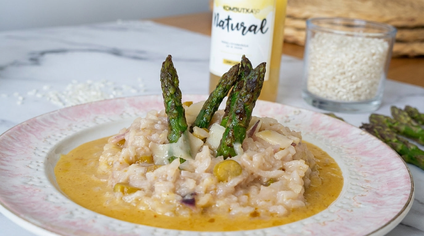 Receta risotto-de-esparragos-con-natural-kombucha con Mūn Kombucha