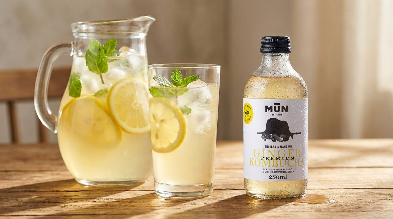 Receta limonada-casera-probiotica-con-kombucha con Mūn Ginger Kombucha 250 ml