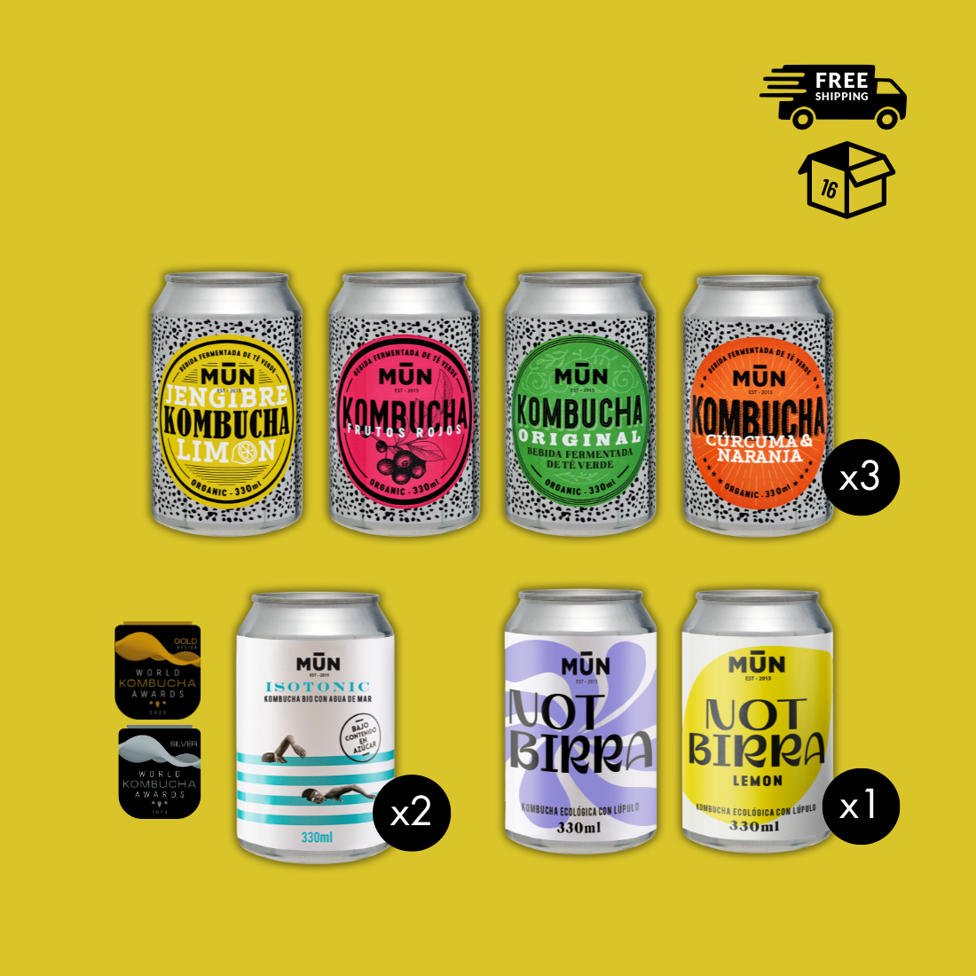 CAN COMBO 16 latas de 330 ml, 7 sabores - MUN KOMBUCHA