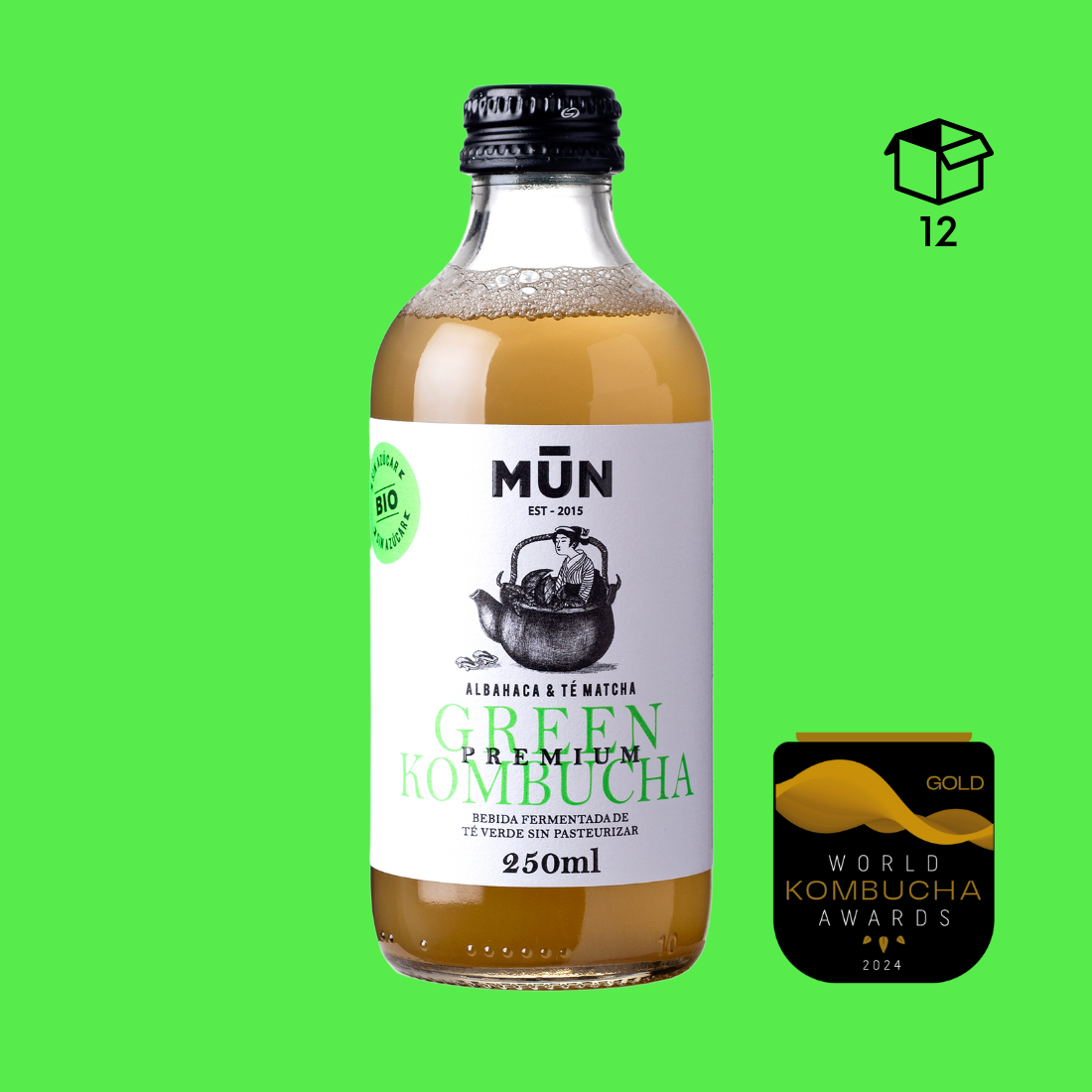 250 ml Mūn Kombucha Premium GREEN (Basil-Matcha)