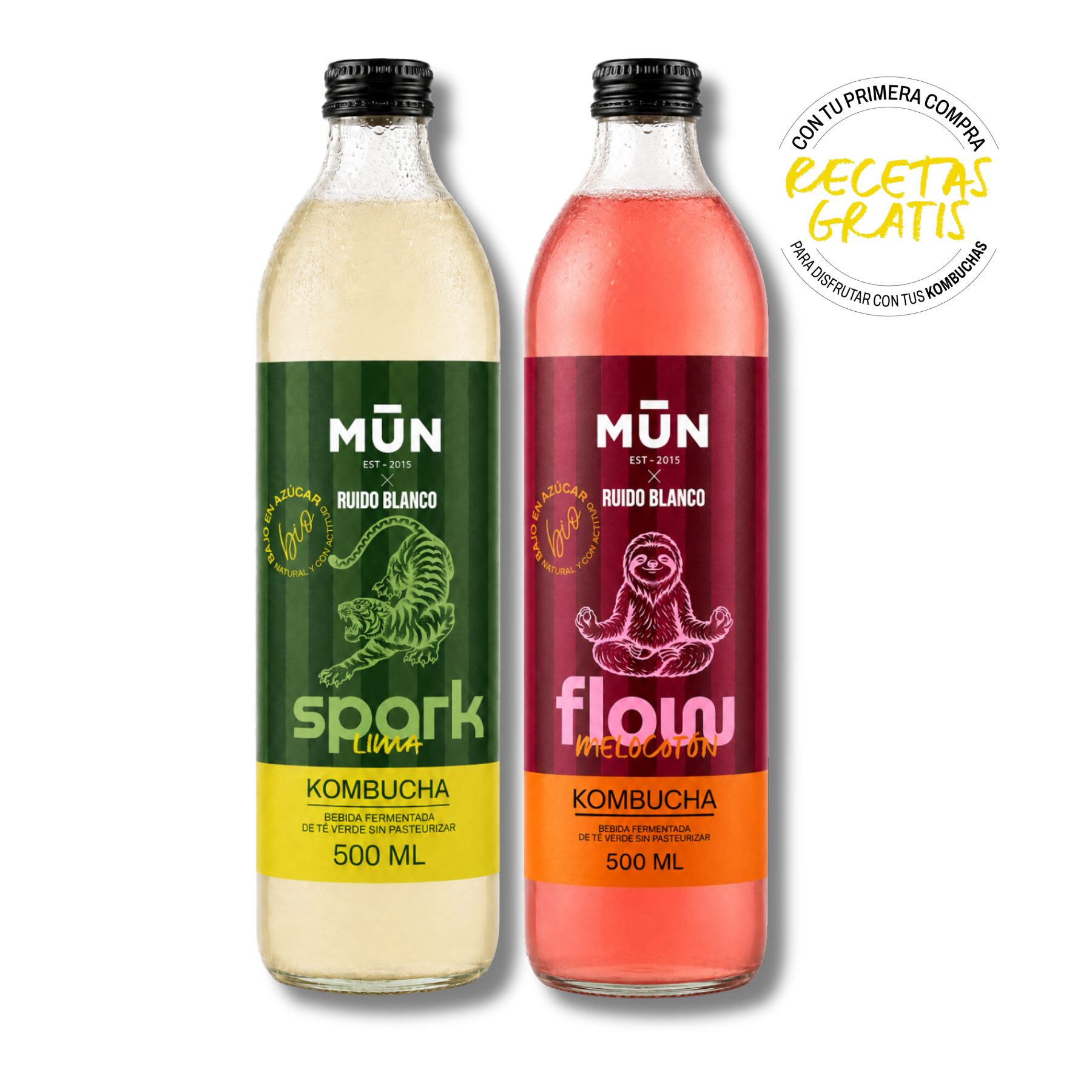 Mūn Kombucha Spark & Flow — caja mixta 6×500 ml, edición Ruido Blanco