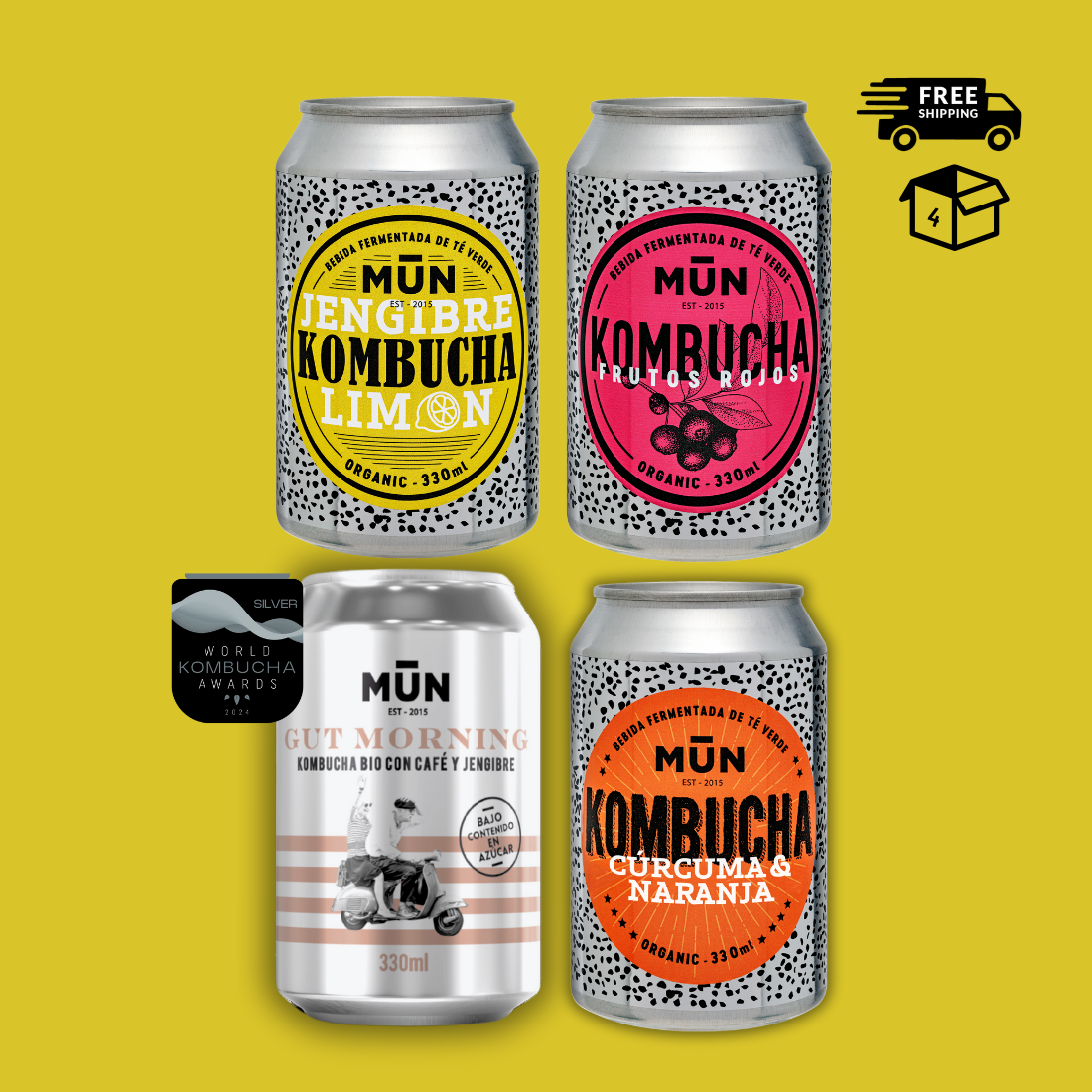 330 ml Mūn Kombucha Casual & Gut Morning 4 latas